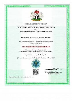 Certificate of Incorporation of AUUI Pan-African Research Center