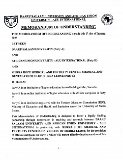 AUU International and Daaru Salaam University Memorandum of Agreement duly registered